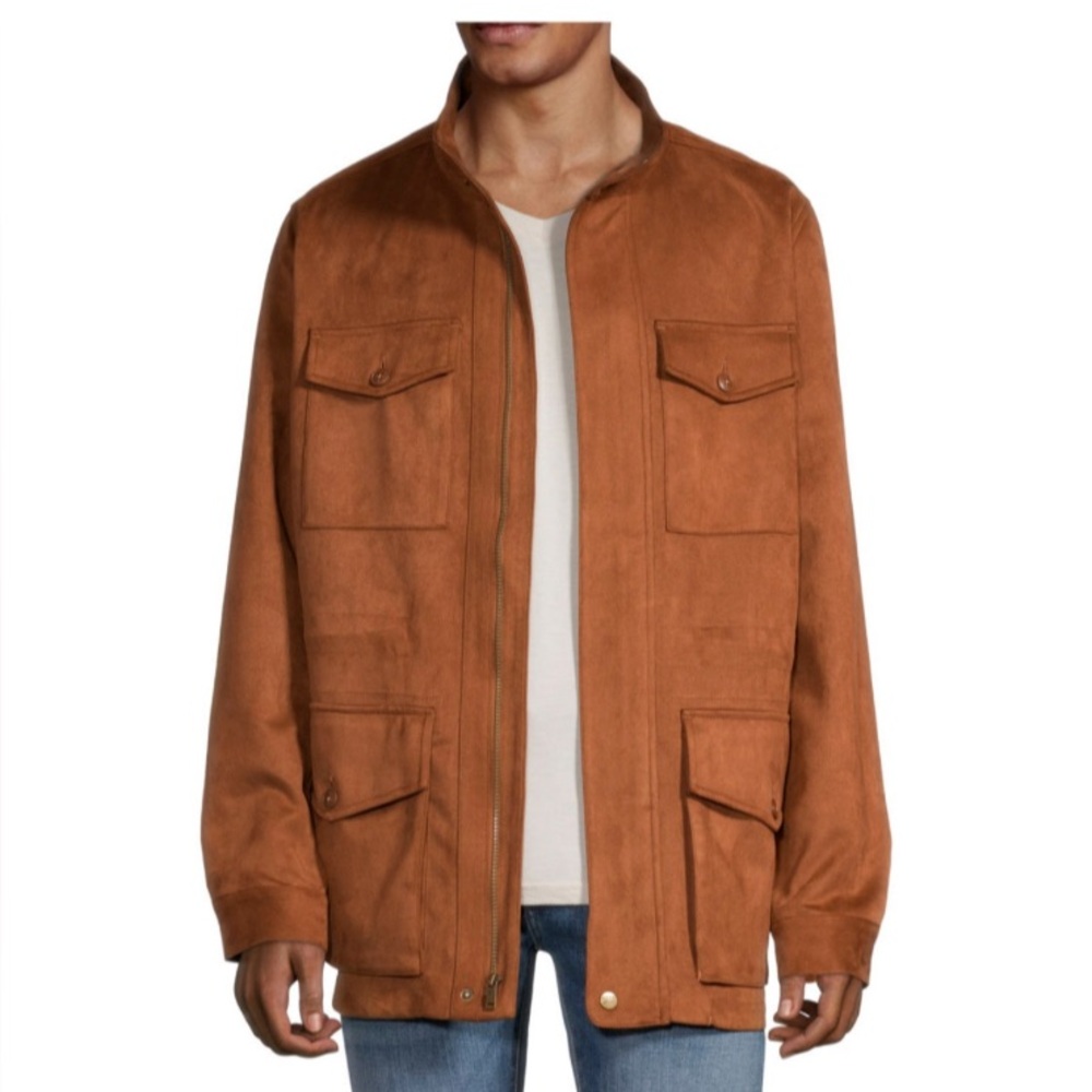 FRYE AND CO Mens Lightweight Faux Suede Jacket in Vintage Cognac brown